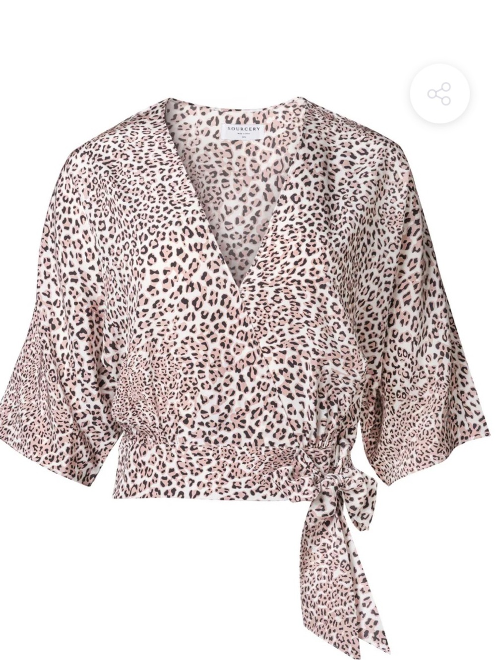 Sourcery Bea Blouse 100% Silk  Leopard Wrap with Tie Waist